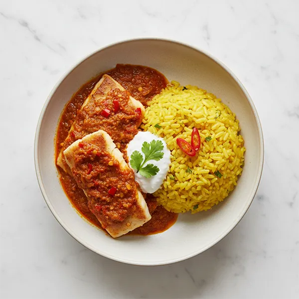 Indonesian Sambal Fish With Turmeric Sticky Rice